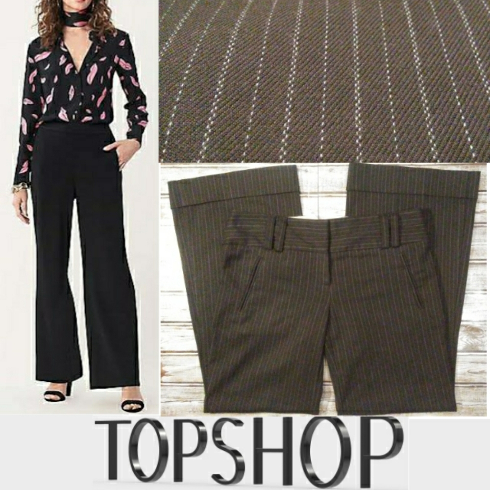 Wide Leg Pinstripe Cuffed Slacks by Topshop